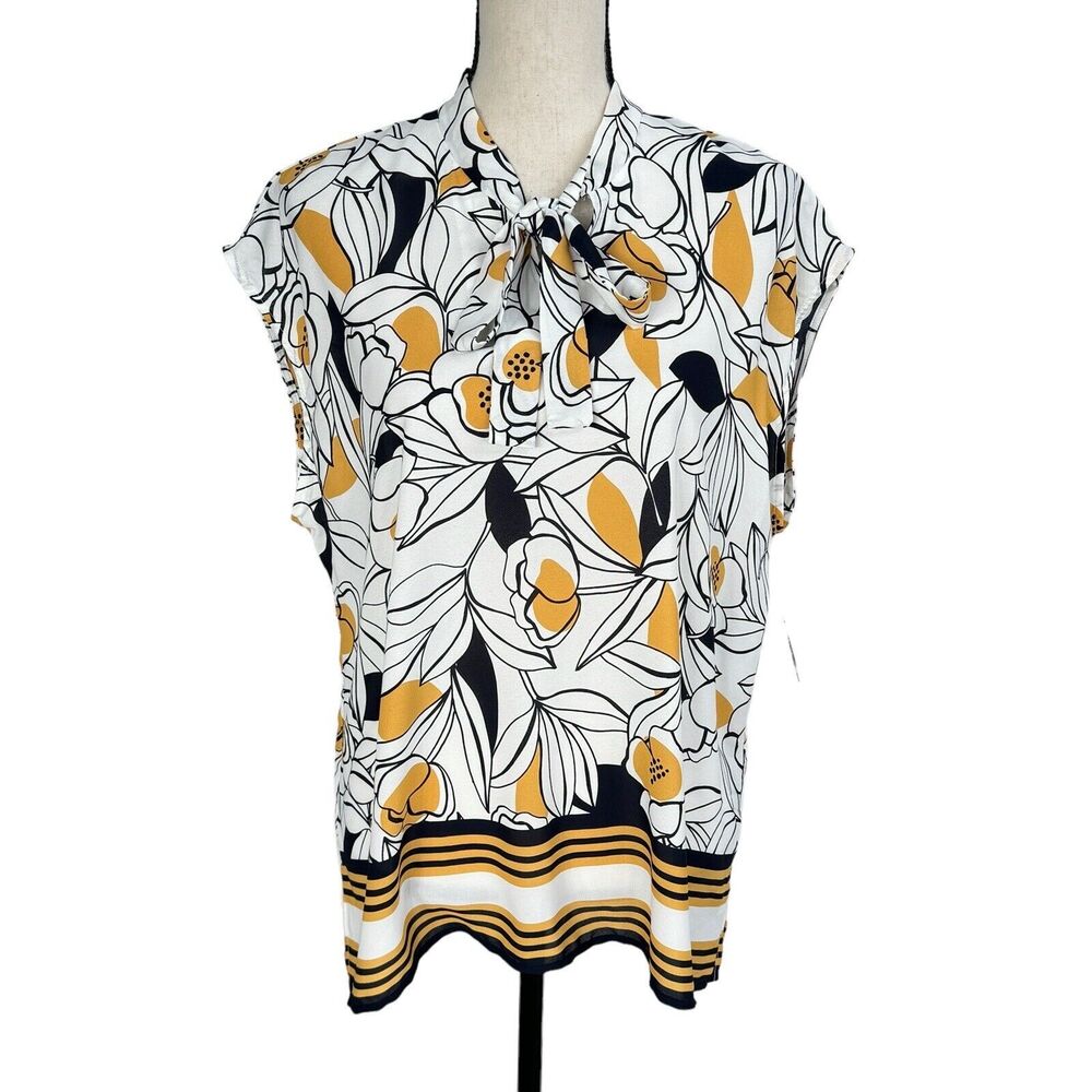 Bar III X-Large Top Floral Semi-Sheer Tie V-Neck Sleeveless Side Slits New